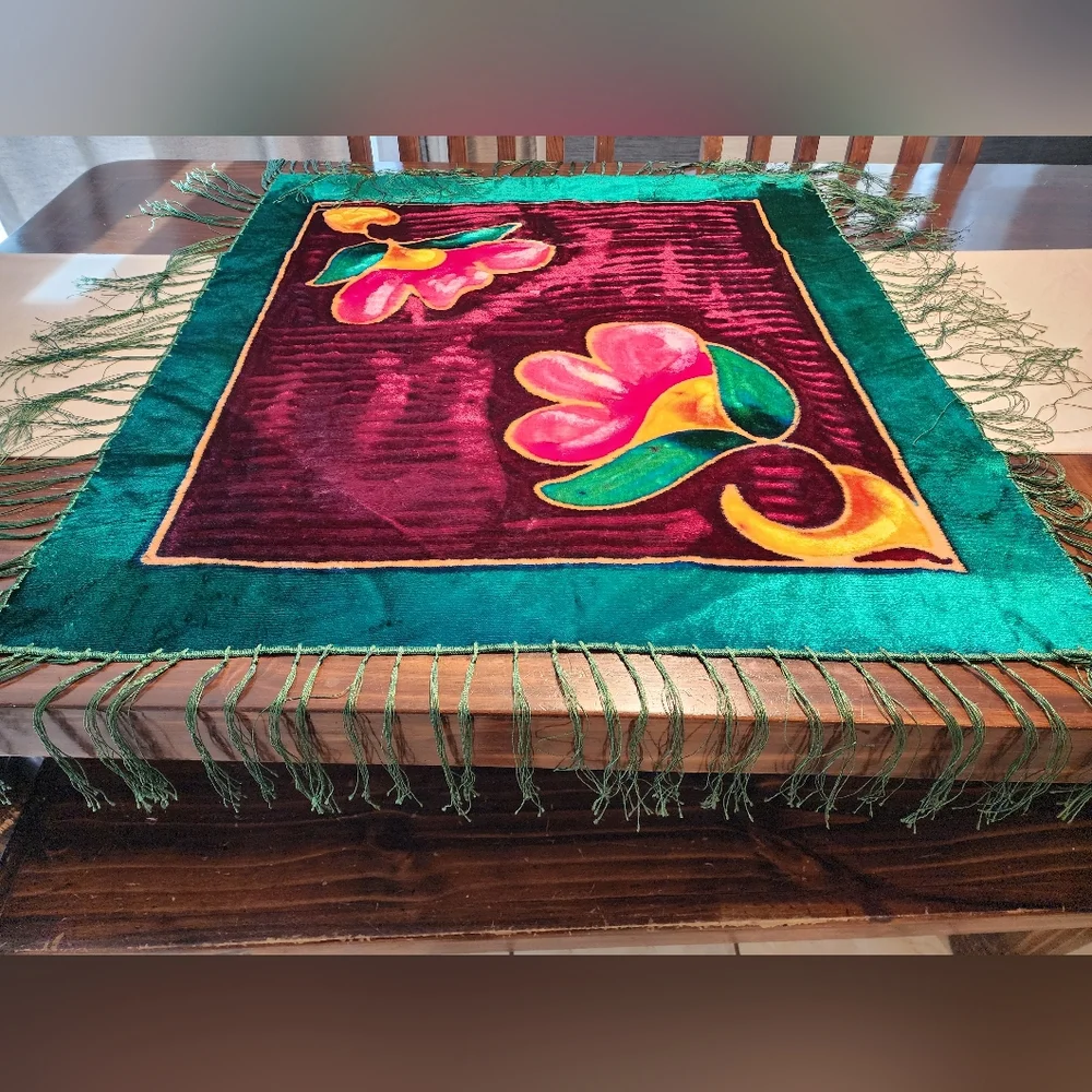 Vintage Velvet Piano Scarf Tablecloth Tapestry 35x32